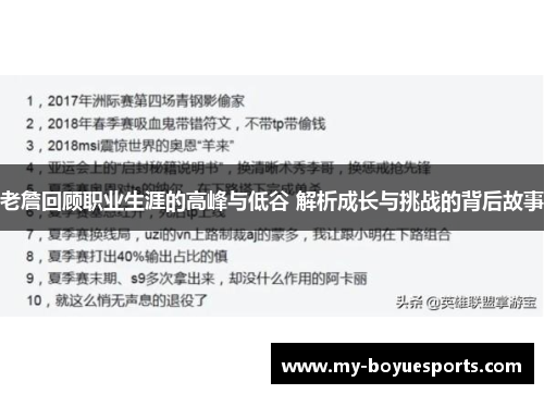 老詹回顾职业生涯的高峰与低谷 解析成长与挑战的背后故事