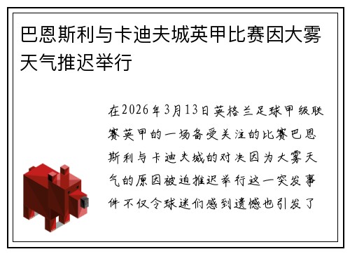 巴恩斯利与卡迪夫城英甲比赛因大雾天气推迟举行 巴恩斯利与卡迪夫城英甲比赛因大雾天气推迟举行